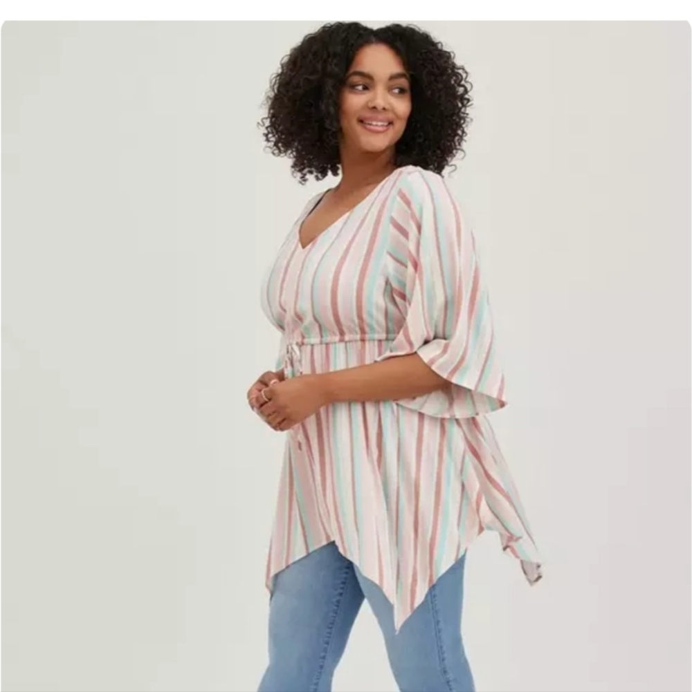 Torrid Babydoll Stretch Challis Dolma Sleeve Stripe Tunic Top Size: 2